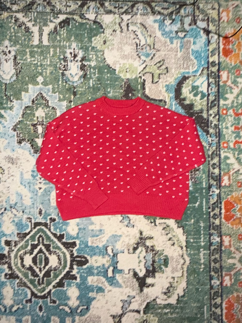 Francesca's Collections Red Crewneck Sweater with White Dot Pattern